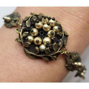 Antique Seed Pearl Pendant Bracelet Floral 6.25in
